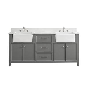 Casey 72 in. W x 22 in. D Bath Vanity in Gray with Engineered Stone Vanity Top in Ariston White with White Basin