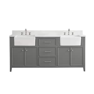 Casey 72 in. W x 22 in. D Bath Vanity in Gray with Engineered Stone Vanity Top in Ariston White with White Sink