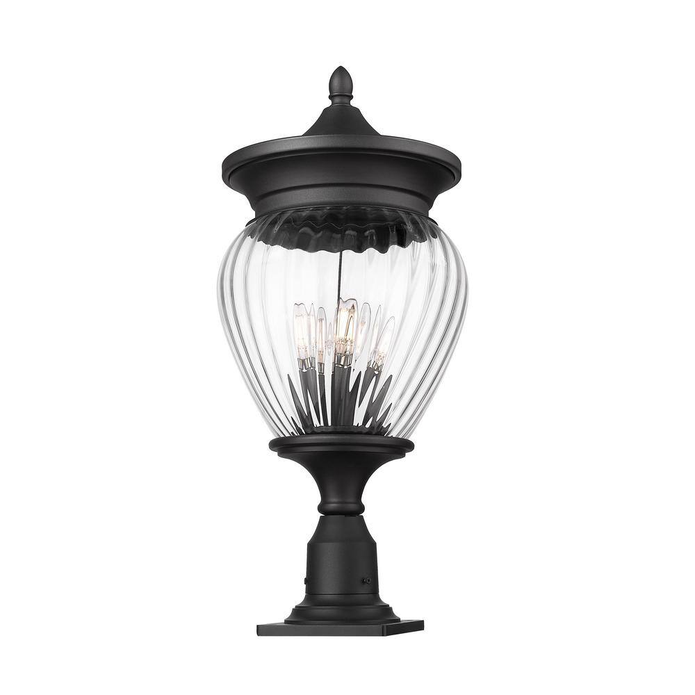 Davina Black Teardrop Outdoor Post Light with Clear Ribbed Glass
