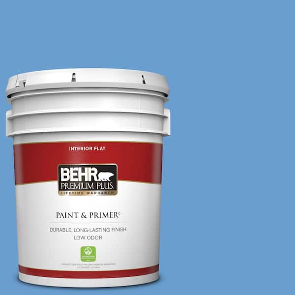 BEHR PREMIUM PLUS 5 gal. #570B-5 Gulf Stream Flat Low Odor Interior Paint & Primer