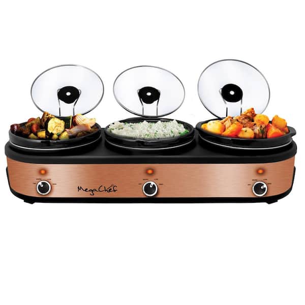 MegaChef Triple  Qt. Slow Cooker and Buffet Server in Copper with 3-Pots  and Lid Rests 985116002M - The Home Depot