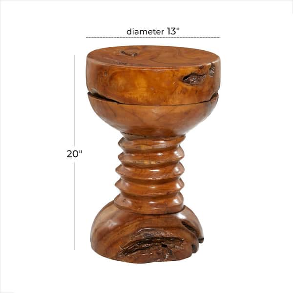 13 in. Brown Handmade Live Edge Medium Round Wood End Table with Coiled Base