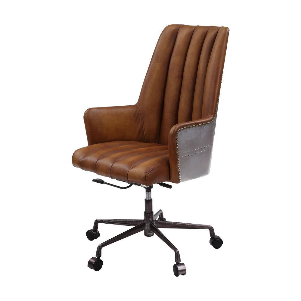 Sahara Brown Leather and Aluminum Executive Swivel Chair