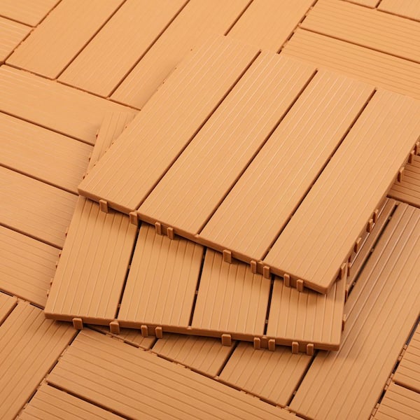 cadeninc 12 in. x 12 in. Burly Wood Square Plastic Interlocking Deck Tiles (44-Pack)
