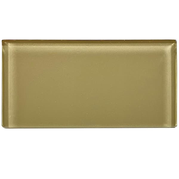 ABOLOS Modern Olive Brown 3 in. x 6 in. Glossy Glass Subway Wall Tile (1 sq. ft./Pack)