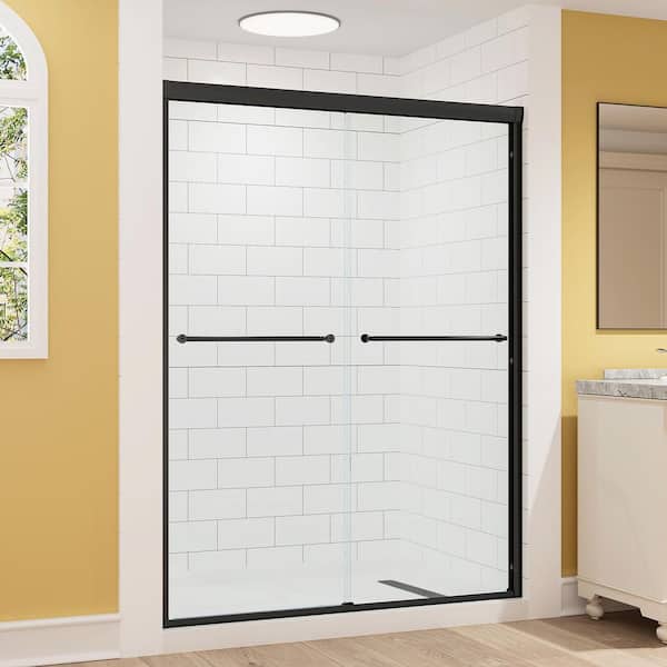 60 in. L x 32 in. W x 76 in. H Alcove Shower Kit with Sliding Semi Frameless Shower Door and Shower Pan