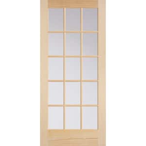36 in. x 80 in. French 15-Lite Solid-Core Smooth Unfinished Pine Veneer Composite Interior Door Slab