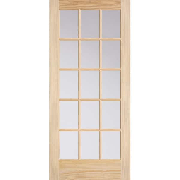 Masonite 36 in. x 80 in. French 15-Lite Solid-Core Smooth Unfinished Pine Veneer Composite Interior Door Slab
