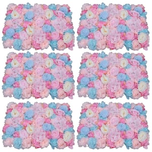 Orchid Pink 23 .6 in. x 15.7 in. Artificial Floral Wall Panel Silk Rose Backdrop Decor 6Pcs