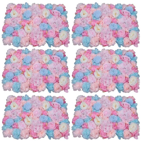 YIYIBYUS Orchid Pink 23 .6 in. x 15.7 in. Artificial Floral Wall Panel Silk Rose Backdrop Decor 6Pcs