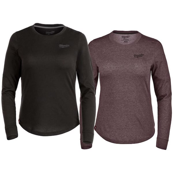 Women's Medium Black & Purple FREEFLEX Long Sleeve Hybrid Work T-Shirt (2-Pack)