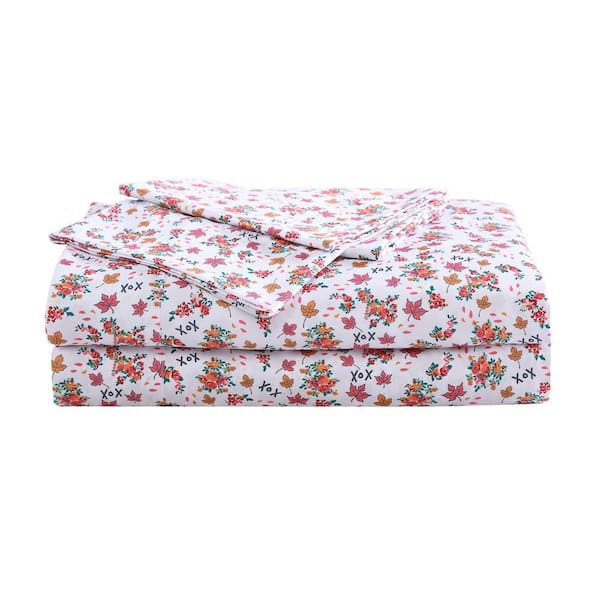 Fall Foliage 4-Pcs Pink Microfiber Full Sheet Set
