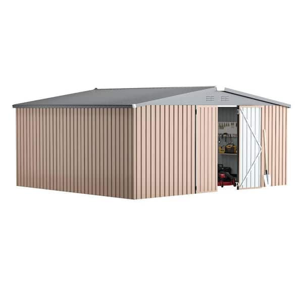 12 ft. W x 14 ft. D Metal Shed with Double Lockable Door in Brown (168 sq. ft. )