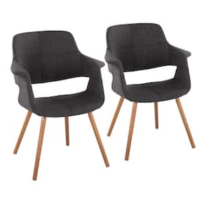Vintage Flair Charcoal Fabric and Walnut Wood Arm Chair (Set of 2)