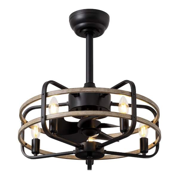 20 in. Indoor Farmhouse Black Caged Chandelier Ceiling Fan with Remote Included with No Bulb Included for Kitchen