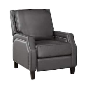 Adele Gray Faux Leather Upholstered Push Back Standard Recliner with Nailheads