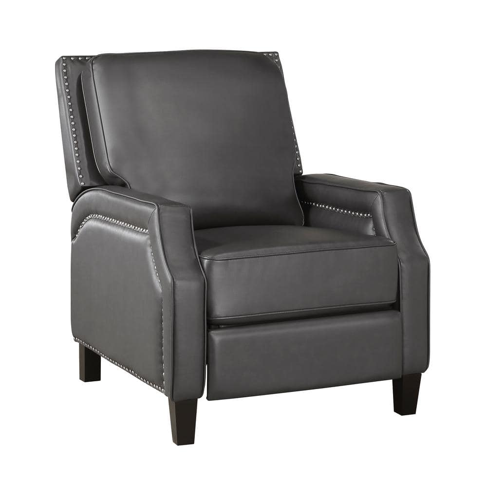 Adele Gray Faux Leather Upholstered Push Back Standard Recliner with Nailhe