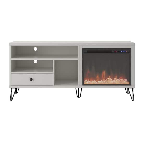 Ameriwood Home Montrose 59 in. Freestanding Electric Fireplace TV Stand Fits TV's up to 65 in. in White