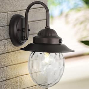 Rodanthe 8.25 in. 1-Light Outdoor LED Farmhouse Industrial Iron/Glass Wall Lantern Sconce, Oil Rubbed Bronze/Clear