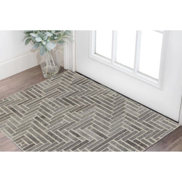 HomeRoots Tan and Gray 2 ft. x 3 ft. Geometric Area Rug