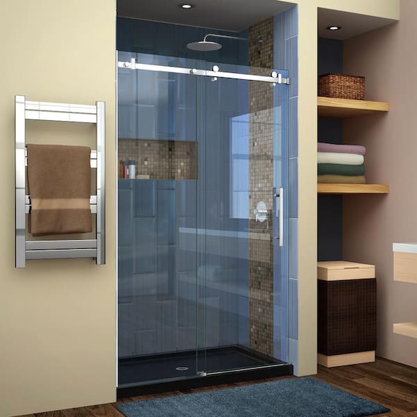 Enigma Air 44 in. to 48 in. x 76 in. Frameless Sliding Shower Door in Polished Stainless Steel