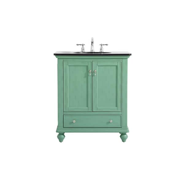 Unbranded Timeless Home 30 in. W Single Bath Vanity in Vintage Mint with Granite Vanity Top in Black with White Basin