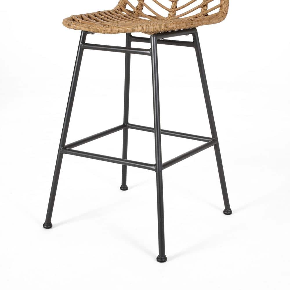 Light Brown and Black Wicker Barstools Set of 4