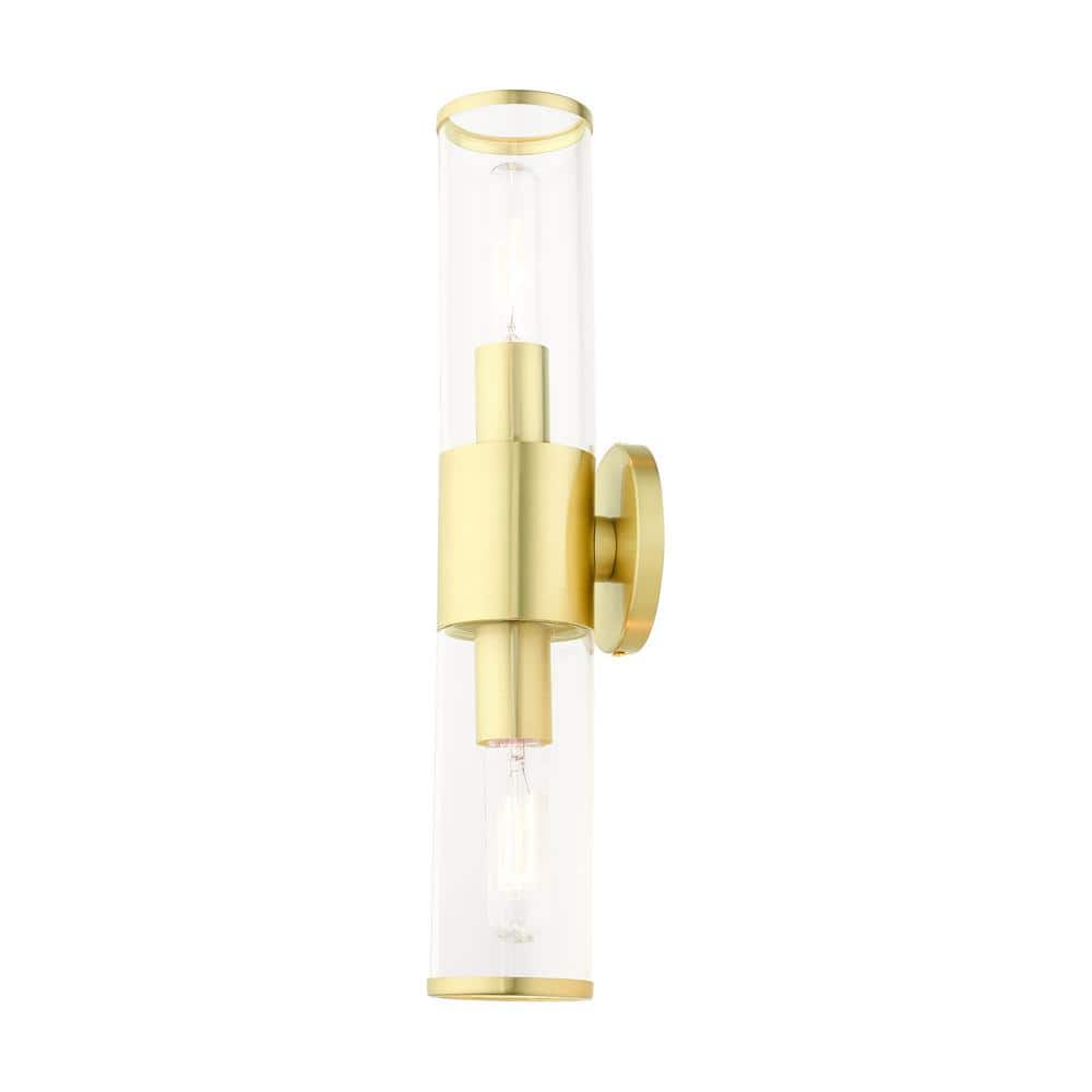 Bancroft Satin Brass 2-Light Vanity with Clear Glass Shades