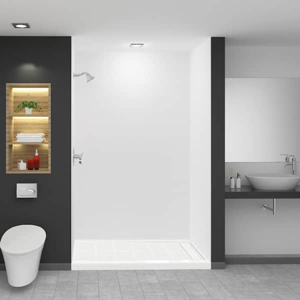 Transolid Expressions 32 in. x 60 in. x 96 in. 4-Piece Easy Up Adhesive Alcove Shower Wall Surround in White