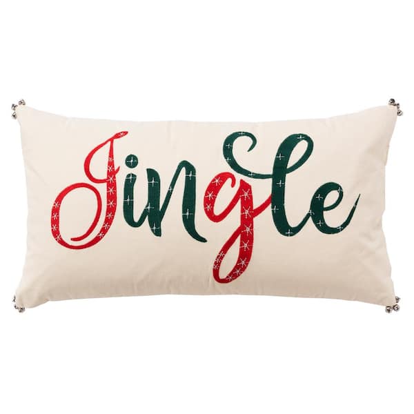 Rizzy Home Holiday Ivory/Red Sentiment Cotton 26 in. x 14 in. Poly Filled Decorative Throw Pillow
