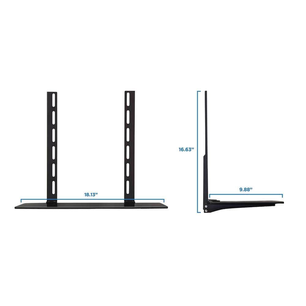 Black Tempered Glass TV Wall Mount Shelf with High-Gloss Finish