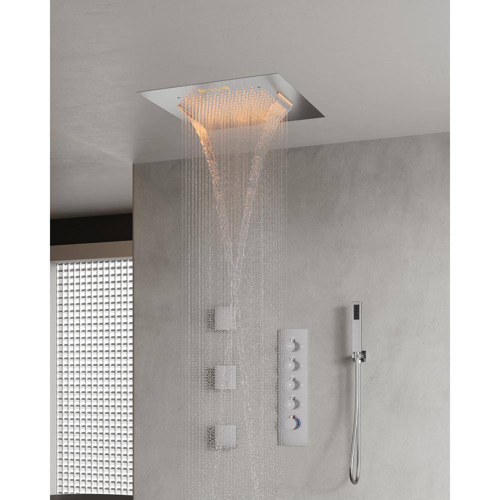 20" Brushed Nickel LED Ceiling Mount Shower System with Bluetooth