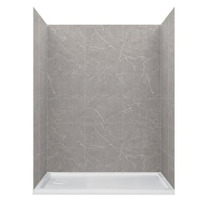 Jetcoat 60 in. L 36 in. W 78 in. H 2 Piece Alcove Shower Kit with Glue Up Shower Wall and Shower Pan in Grey Marble