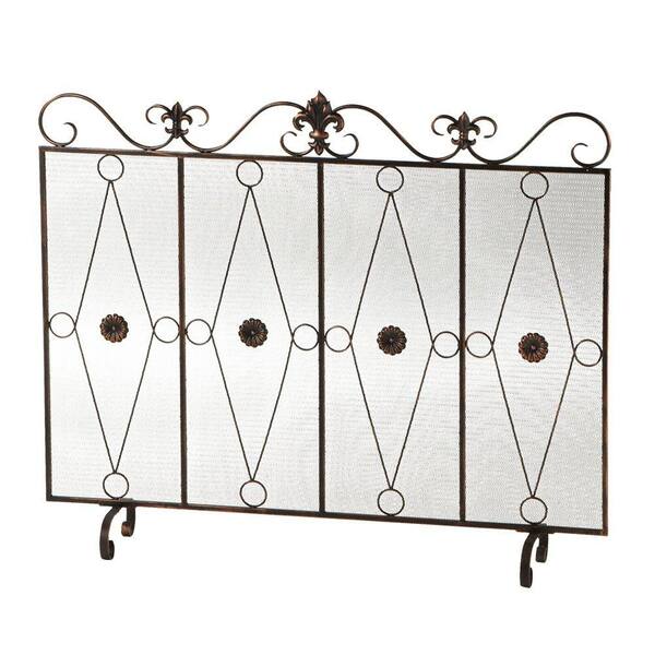 Filament Design Sundry 71.5 in. Antique Bronze Fleur De Lis 1-Panel Fireplace Screen