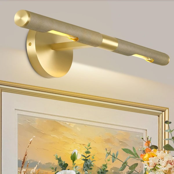 Hardwired Knurled Picture Light, 24 in. Brass Picture Light, Dimmable Brass Art Light, Rotatable 360°, Bulbs Included