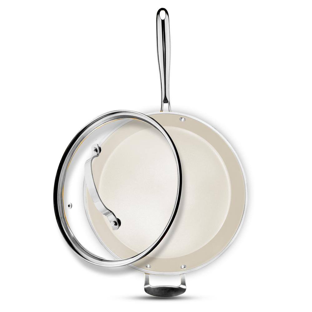 Gotham Steel Cream 14'' Ultra Nonstick Ceramic Family Pan with Helper Handle