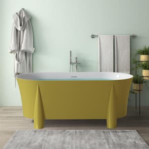 59 in. Acrylic Double Ended Flatbottom with Foot Non-Whirlpool Bathtub Freestanding Soaking Bathtub in Matte Gold