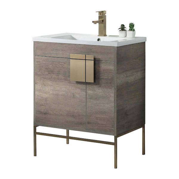 FINE FIXTURES Shawbridge 30 in. W x 18.11 in. D x 33.5 in. H Bath Vanity in Shadow Gray with Ceramic Vanity Top in White