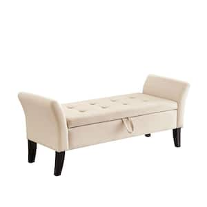 Telmo Contemporary Beige Velvet Wide Bench with Storage