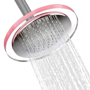 1-Spray 7.68 in. Single Wall Mount Fixed Rain Shower Head in Chrome Pink