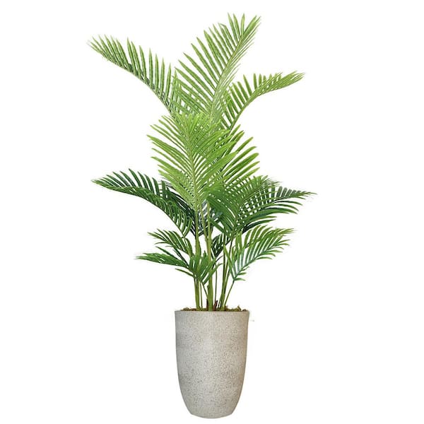 VINTAGE HOME 5.34 Feet Artificial Faux Real Touch Tall Palm Tree With Fiberstone Planter