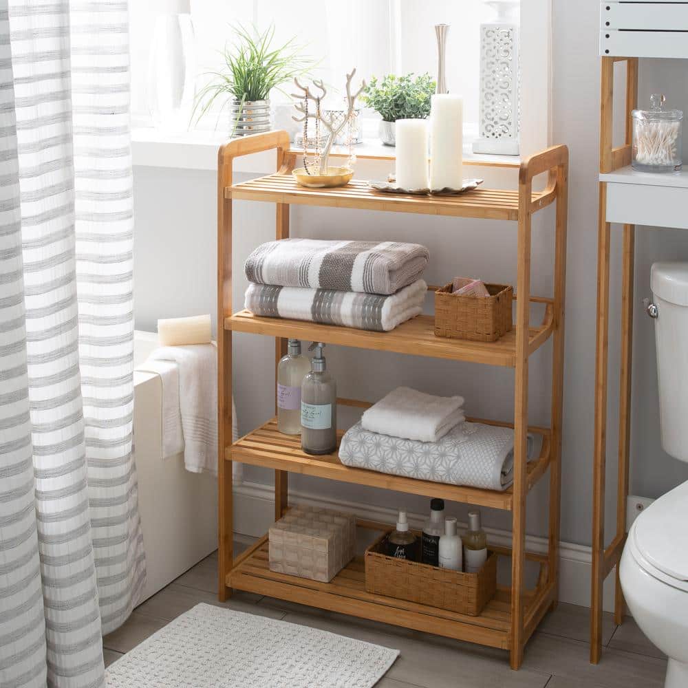 Nordic Brown Bamboo 4-Tier Rectangular Shelving Unit