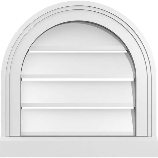 Ekena Millwork 16 in. x 16 in. Round Top White PVC Paintable Gable Louver Vent Functional