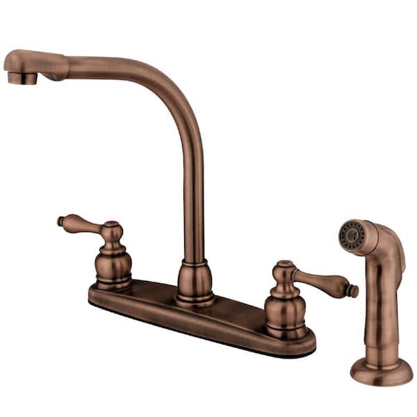 Kingston Brass Victorian 2-Handle Deck Mount Centerset Kitchen Faucets with Side Sprayer in Antique Copper