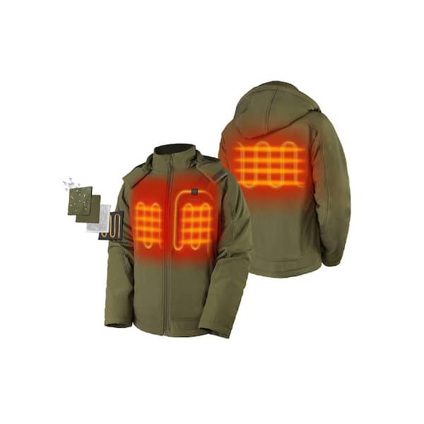 ORORO Men's Large Green 7.38-Volt Lithium-Ion Heated Jacket with Detachable Hood and 1 Upgraded 4.8 Ah Battery Pack