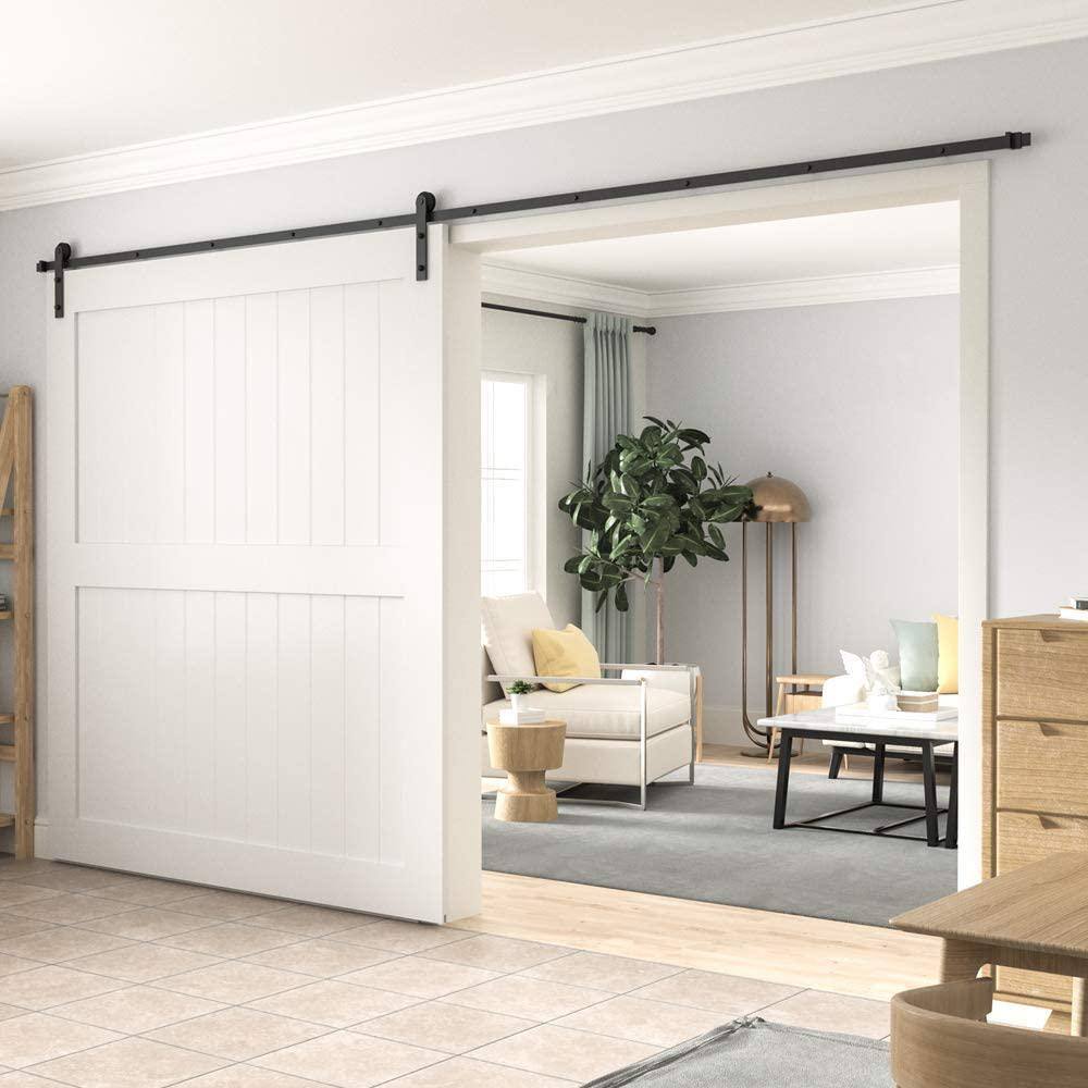 Black Steel Sliding Barn Door Hardware Kit, 156 in.