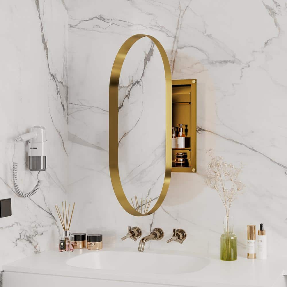 20 in. W x 33 in. H Oval Wall Mirror, Recessed Bathroom Wall Mirrored Cabin