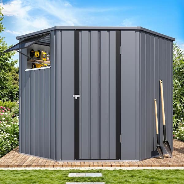 AECOJOY 6 ft. W x 6 ft. D Metal Corner Storage Shed with Openable