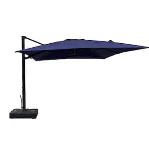 10 ft 360° Rotation Outdoor Patio Cantilever Umbrella Square with Base in Navy Blue