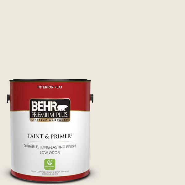 BEHR PREMIUM PLUS 1 gal. #BXC-32 Picket Fence White Flat Low Odor Interior Paint & Primer